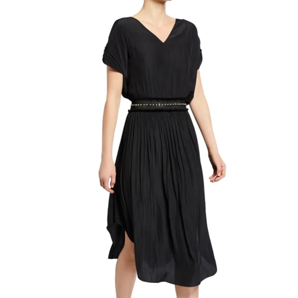 Ramy Brook Black Midi V Neck Dress with Silver Studs XS